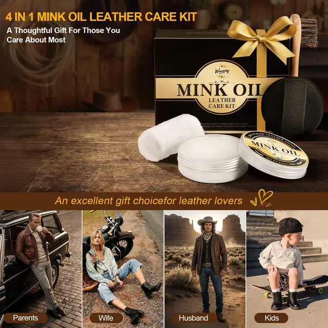 Alt view image 7 of 7 - 4 in 1 Mink Oil Kit, 3.52 oz Leather Conditioner and Cleaner for Shoes Boot | Restore for Jackets Saddles Bags, Premium Waterproof Formula Leather Care, Horsehair Brush, Sponge & Microfiber Cloth