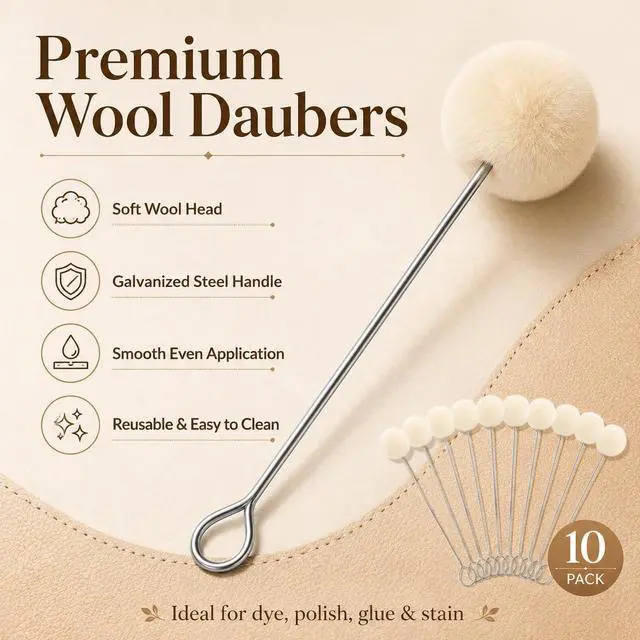 Alt view image 2 of 7 - 10 Pack Wool Daubers Ball Brush with Metal Handle Leather Dye Applicator Tool for Leather Crafting, Gluing, Staining, Shoe Polish & DIY Projects