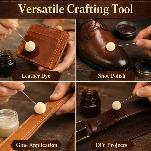 Alt view image 4 of 7 - 10 Pack Wool Daubers Ball Brush with Metal Handle Leather Dye Applicator Tool for Leather Crafting, Gluing, Staining, Shoe Polish & DIY Projects