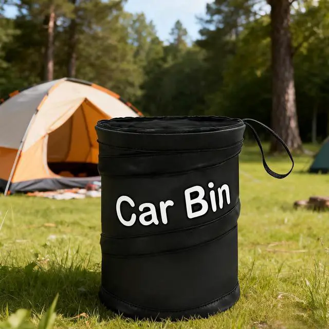 Alt view image 3 of 4 - Car Trash Can for Back Seat 1-Second Pop Up Foldable Leakproof 1 Gallon Car Garbage Bin with Hook and Loop Strap Waterproof Liner Car Garbage Bag Fits Cars, Home, Office