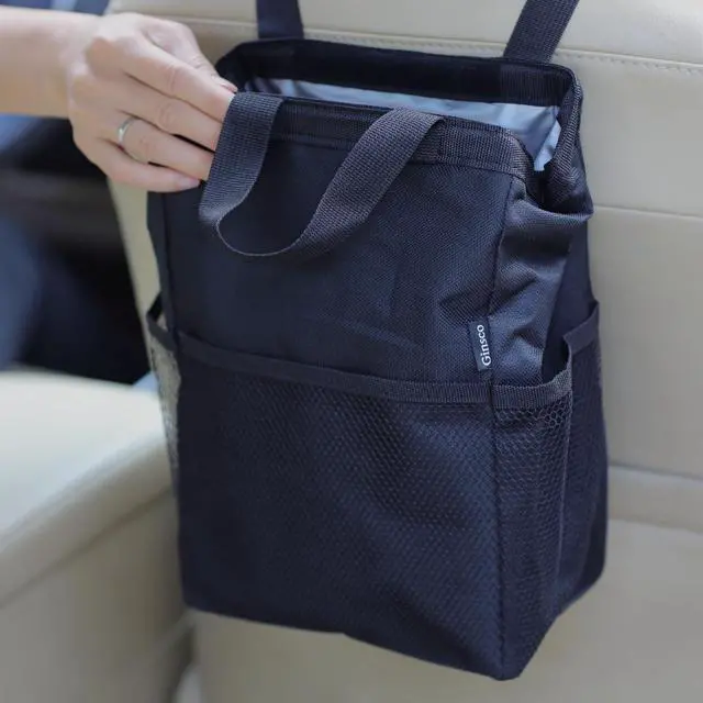Main image of New Leak-Proof Travel Trash Bag, Hanging Car Trash Can with Hook and Loop Lid and Handle, Multipurpose Trash Bin with Storage Pockets for Car SUV Truck RV Camping 2 Gallons, Black