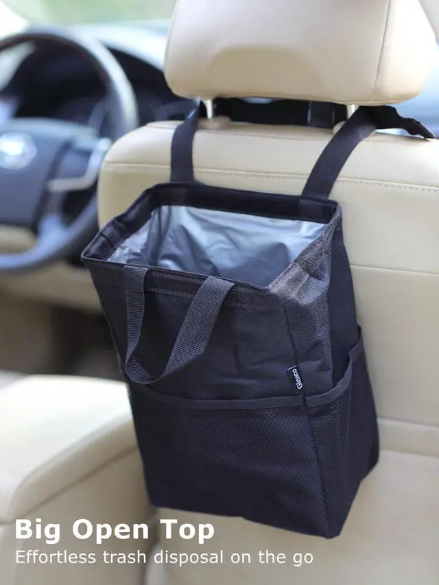 Alt view image 4 of 7 - New Leak-Proof Travel Trash Bag, Hanging Car Trash Can with Hook and Loop Lid and Handle, Multipurpose Trash Bin with Storage Pockets for Car SUV Truck RV Camping 2 Gallons, Black