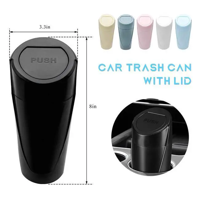 Alt view image 2 of 6 - Car Trash Can Bin with Lid, Leakproof Auto Cup Holder Garbage Bin Multipurpose Storage Organizer, Mini Portable Dustbin Side Door Garbage Can for Vehicle Home Office (Black)
