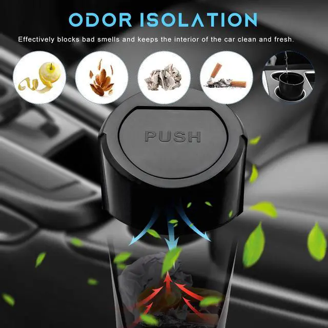 Alt view image 3 of 6 - Car Trash Can Bin with Lid, Leakproof Auto Cup Holder Garbage Bin Multipurpose Storage Organizer, Mini Portable Dustbin Side Door Garbage Can for Vehicle Home Office (Black)