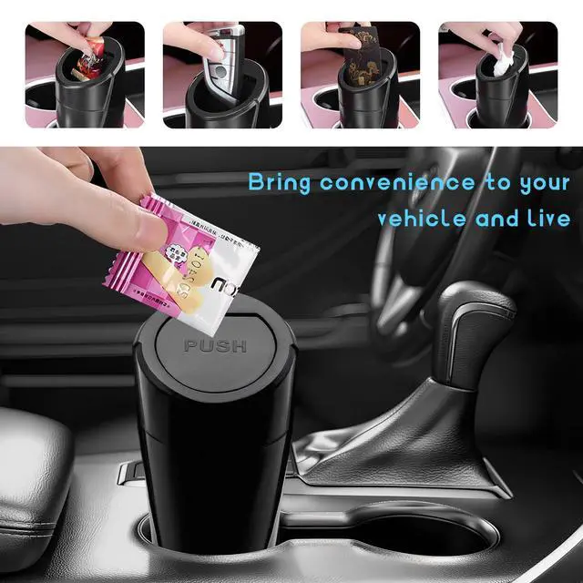 Alt view image 4 of 6 - Car Trash Can Bin with Lid, Leakproof Auto Cup Holder Garbage Bin Multipurpose Storage Organizer, Mini Portable Dustbin Side Door Garbage Can for Vehicle Home Office (Black)