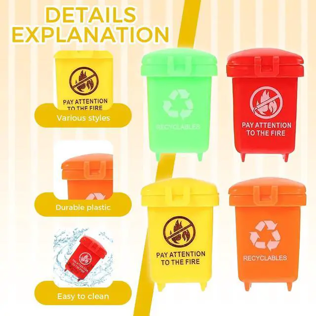 Alt view image 5 of 6 - 4 Color Set Mini Trash Can | Realistic Mini Garbage Cans, Role-Playing & Learning