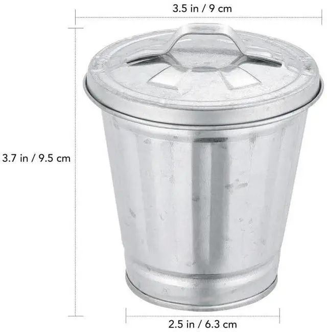 Alt view image 2 of 7 - 1Pcs Sliver Mini Galvanized Trash Can Desktop Metal Wastebasket Garbage Bin Waste Paper Basket Trash Can Pencil Holder Pen Cup Makeup Brush Holder with Lid for All