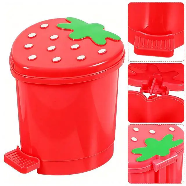 Alt view image 6 of 6 - Strawberry Trash Can with Lid 0.3 Gal Mini Cute Trash Can for Desk | Mini Red Strawberry Trashcan Cute Girls Room Trash Can, Tiny Strawberry Shaped Kawaii Trash Can for Bedroom Desk Office