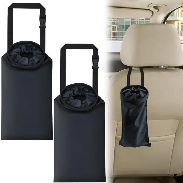 Main image of 2 PCS Car Trash Bags, Car Accessories Washable Garbage Bag Hanging | Detachable Trash Can with Top Elastic Vent & Sticky Strap Bottom Opening, Seat Back Tash Bag for Cars,Travelling,Outdoor