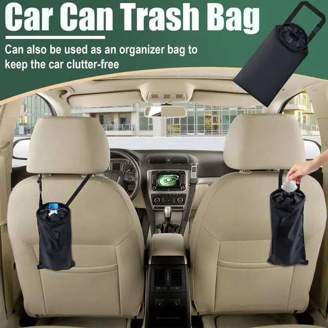Alt view image 2 of 7 - 2 PCS Car Trash Bags, Car Accessories Washable Garbage Bag Hanging | Detachable Trash Can with Top Elastic Vent & Sticky Strap Bottom Opening, Seat Back Tash Bag for Cars,Travelling,Outdoor