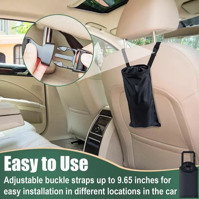 Alt view image 4 of 7 - 2 PCS Car Trash Bags, Car Accessories Washable Garbage Bag Hanging | Detachable Trash Can with Top Elastic Vent & Sticky Strap Bottom Opening, Seat Back Tash Bag for Cars,Travelling,Outdoor