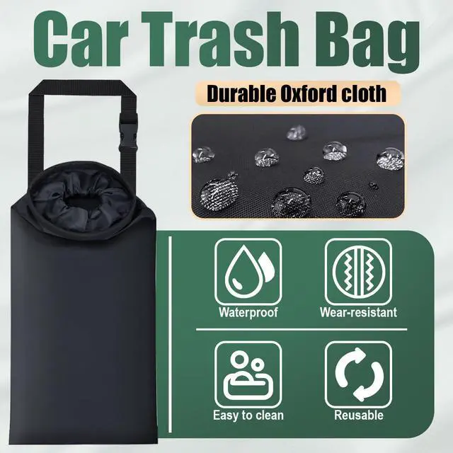 Alt view image 5 of 7 - 2 PCS Car Trash Bags, Car Accessories Washable Garbage Bag Hanging | Detachable Trash Can with Top Elastic Vent & Sticky Strap Bottom Opening, Seat Back Tash Bag for Cars,Travelling,Outdoor