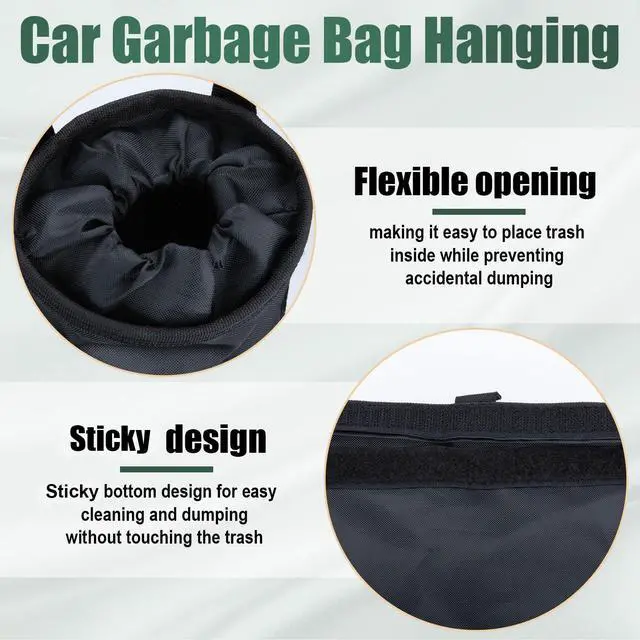 Alt view image 6 of 7 - 2 PCS Car Trash Bags, Car Accessories Washable Garbage Bag Hanging | Detachable Trash Can with Top Elastic Vent & Sticky Strap Bottom Opening, Seat Back Tash Bag for Cars,Travelling,Outdoor