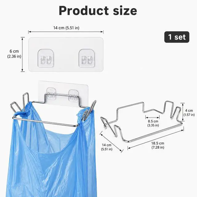 Alt view image 2 of 7 - Hanging Trash Can Under Sink Bag Hanger | Stainless Steel Portable Garbage Bins with Wall Sticker Base Kitchen Waste Bins, for Cupboards Kitchen Cabinet Door