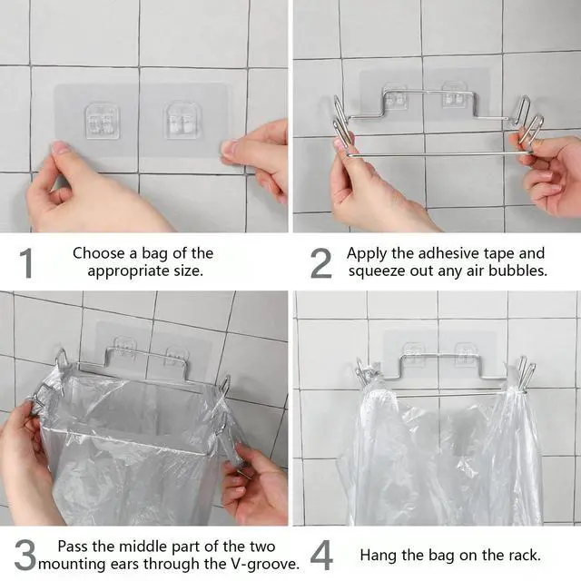 Alt view image 5 of 7 - Hanging Trash Can Under Sink Bag Hanger | Stainless Steel Portable Garbage Bins with Wall Sticker Base Kitchen Waste Bins, for Cupboards Kitchen Cabinet Door