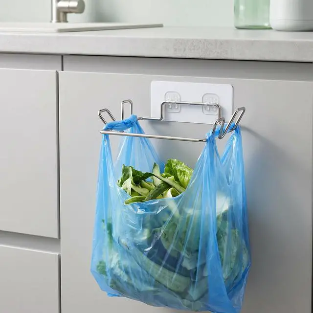 Alt view image 6 of 7 - Hanging Trash Can Under Sink Bag Hanger | Stainless Steel Portable Garbage Bins with Wall Sticker Base Kitchen Waste Bins, for Cupboards Kitchen Cabinet Door