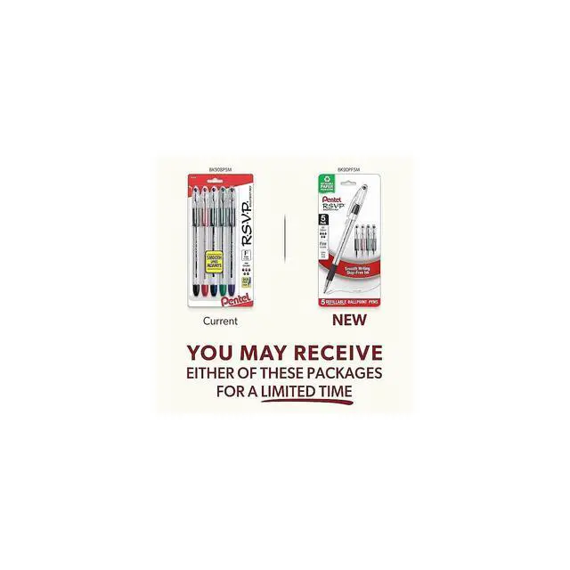 Alt view image 3 of 6 - RSVP Ballpoint Pen, Fine Line, (0.7mm), Assorted Ink, Pack of 5 (BK90BP5M)