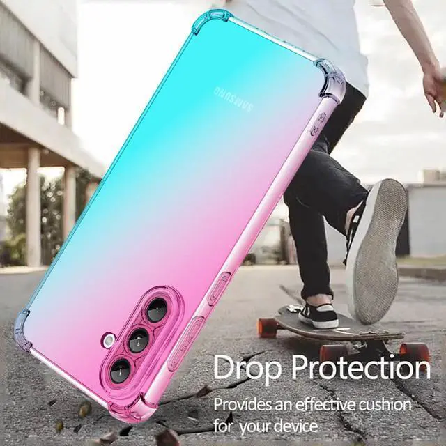 Alt view image 4 of 6 - for Samsung Galaxy A17 5G Case: Women Girls with Screen Protector Reinforced Corners TPU Shock-Absorption Flexible Gradient Color Cover Anti-Yellowing(Pink Teal)