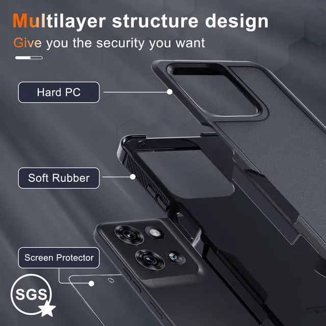 Alt view image 2 of 7 - for Moto G 5G 2025 Case,Full Body Heavy Duty Cover,Black Matte | with Tempered Glass Screen Protector+Lanyard Strap,Rugged Shockproof Protective Phone Case