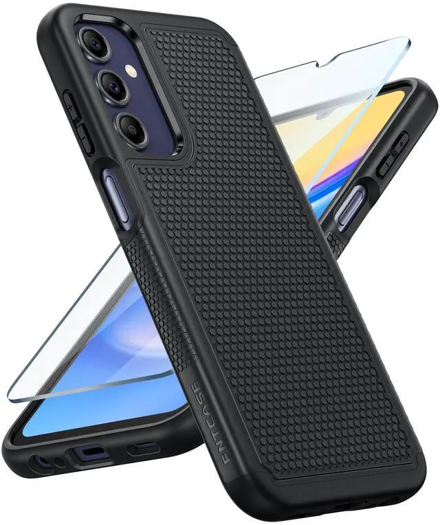 Main image of for Galaxy A15-5G Phone Case: Dual Layer Samsung A15 5G Cover Black | Non Slip Matte Textured Protective Cases With Screen Protector, Military Grade Shockproof Drop Protection, Daily Use, Black
