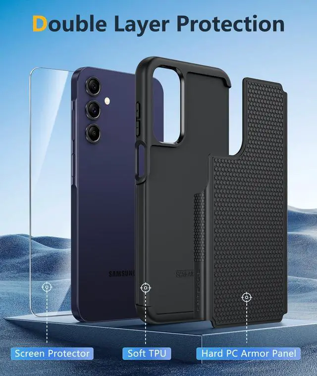 Alt view image 3 of 7 - for Galaxy A15-5G Phone Case: Dual Layer Samsung A15 5G Cover Black | Non Slip Matte Textured Protective Cases With Screen Protector, Military Grade Shockproof Drop Protection, Daily Use, Black