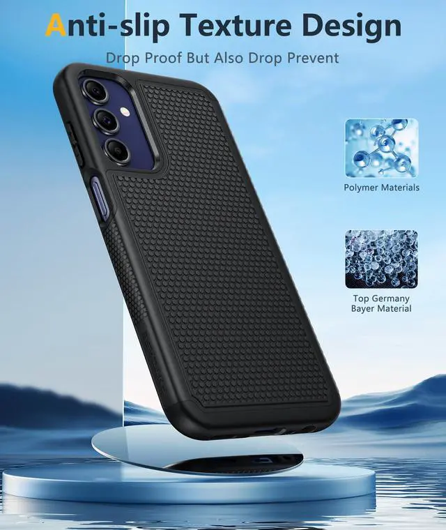 Alt view image 5 of 7 - for Galaxy A15-5G Phone Case: Dual Layer Samsung A15 5G Cover Black | Non Slip Matte Textured Protective Cases With Screen Protector, Military Grade Shockproof Drop Protection, Daily Use, Black