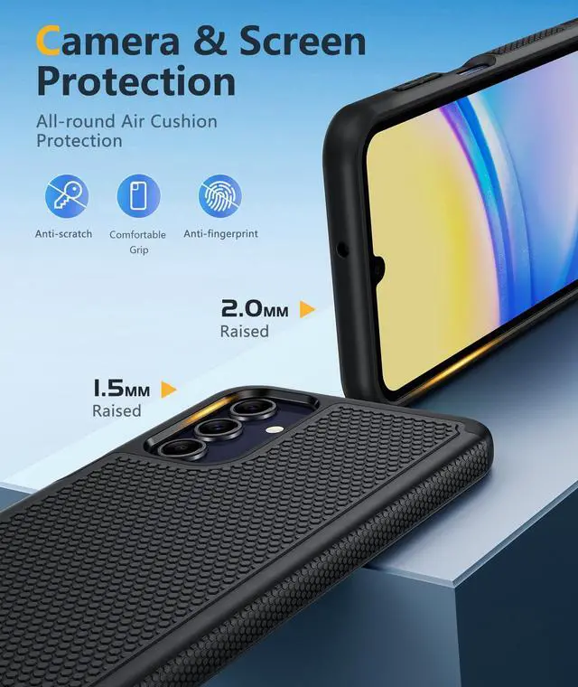 Alt view image 6 of 7 - for Galaxy A15-5G Phone Case: Dual Layer Samsung A15 5G Cover Black | Non Slip Matte Textured Protective Cases With Screen Protector, Military Grade Shockproof Drop Protection, Daily Use, Black