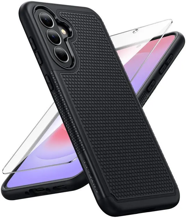 Main image of for Galaxy A37-5G Phone Case: Dual Layer Samsung A37 5G Cover Black | Non Slip Matte Textured Protective Cases With Screen Protector, Military Grade Shockproof Drop Protection, Daily Use, Black