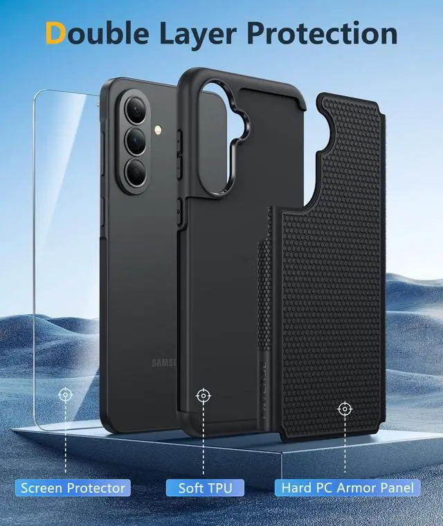 Alt view image 3 of 7 - for Galaxy A37-5G Phone Case: Dual Layer Samsung A37 5G Cover Black | Non Slip Matte Textured Protective Cases With Screen Protector, Military Grade Shockproof Drop Protection, Daily Use, Black
