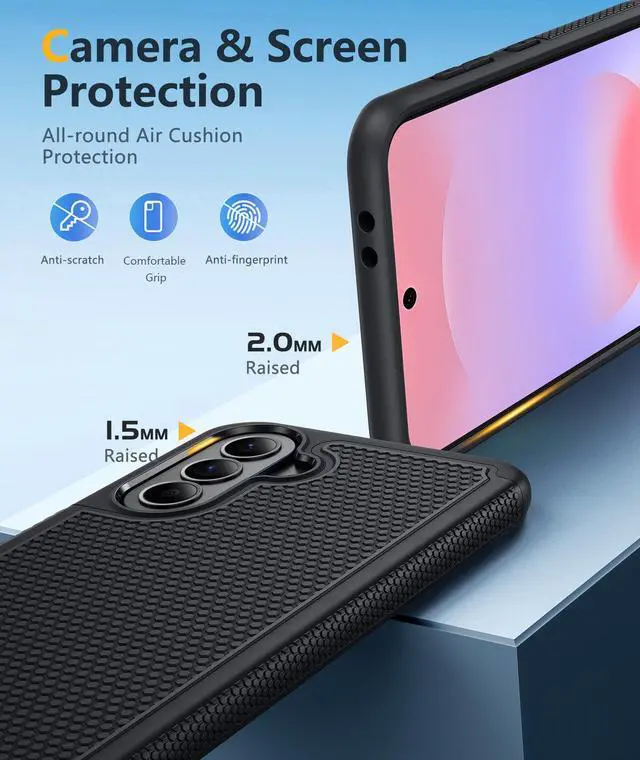 Alt view image 6 of 7 - for Galaxy A37-5G Phone Case: Dual Layer Samsung A37 5G Cover Black | Non Slip Matte Textured Protective Cases With Screen Protector, Military Grade Shockproof Drop Protection, Daily Use, Black
