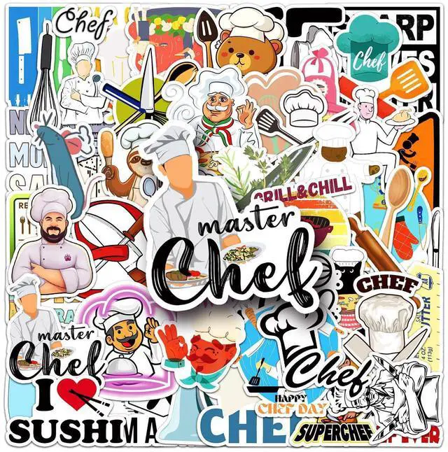 Main image of 50Pcs Chef Stickers, Waterproof Vinyl Creative Kitchen Decor Decals for Laptop, Water Bottle, Notebook, Refrigerator - Stickers for Kids, Adults & Cooking Enthusiasts (Chef)