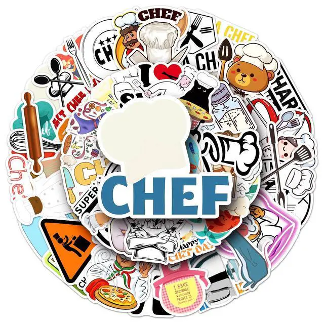 Alt view image 2 of 7 - 50Pcs Chef Stickers, Waterproof Vinyl Creative Kitchen Decor Decals for Laptop, Water Bottle, Notebook, Refrigerator - Stickers for Kids, Adults & Cooking Enthusiasts (Chef)