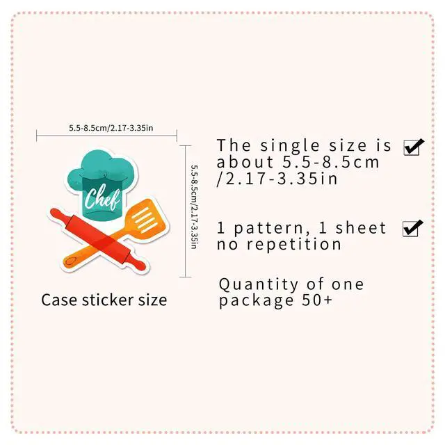 Alt view image 3 of 7 - 50Pcs Chef Stickers, Waterproof Vinyl Creative Kitchen Decor Decals for Laptop, Water Bottle, Notebook, Refrigerator - Stickers for Kids, Adults & Cooking Enthusiasts (Chef)