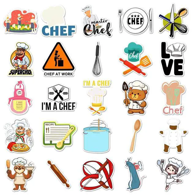 Alt view image 6 of 7 - 50Pcs Chef Stickers, Waterproof Vinyl Creative Kitchen Decor Decals for Laptop, Water Bottle, Notebook, Refrigerator - Stickers for Kids, Adults & Cooking Enthusiasts (Chef)