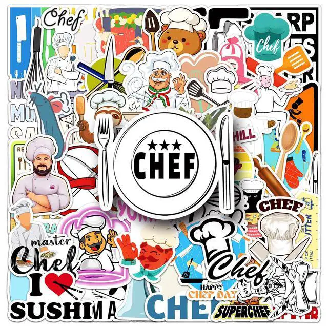 Alt view image 5 of 7 - 50Pcs Chef Stickers, Waterproof Vinyl Creative Kitchen Decor Decals for Laptop, Water Bottle, Notebook, Refrigerator - Stickers for Kids, Adults & Cooking Enthusiasts (Chef)