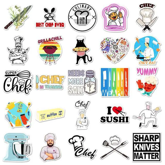 Alt view image 7 of 7 - 50Pcs Chef Stickers, Waterproof Vinyl Creative Kitchen Decor Decals for Laptop, Water Bottle, Notebook, Refrigerator - Stickers for Kids, Adults & Cooking Enthusiasts (Chef)