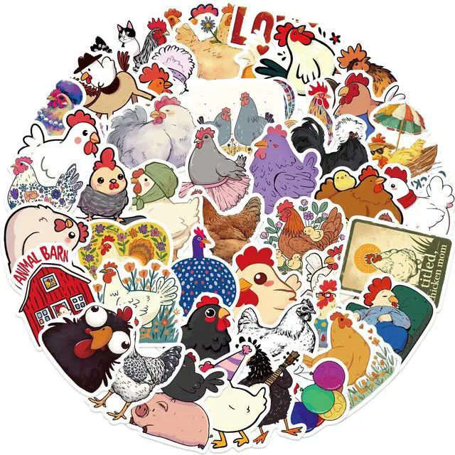 Alt view image 4 of 7 - 50Pcs Cute Chicken Stickers, Funny Farm Animal Waterproof Vinyl Stickers, Aesthetic Chicken Decals for Water Bottles Laptop Skateboard Journal, Cup, Farm Party Favors for Kids Teens