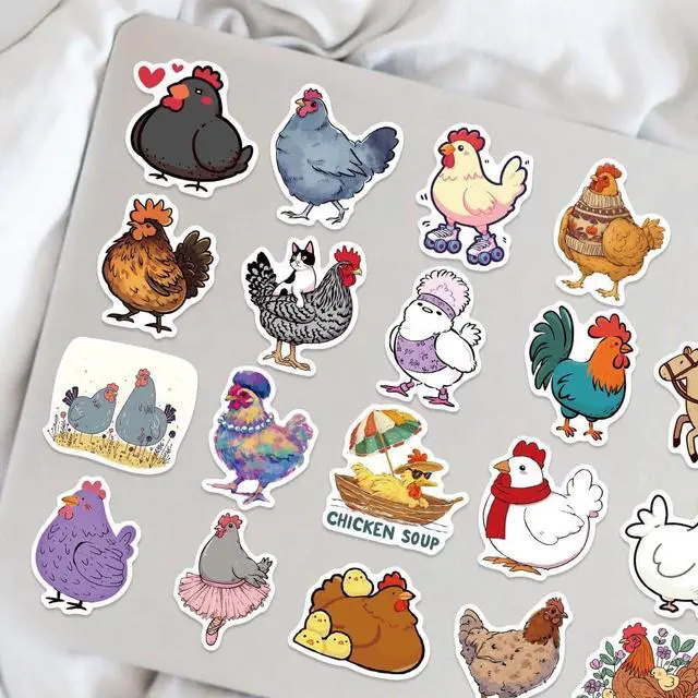Alt view image 7 of 7 - 50Pcs Cute Chicken Stickers, Funny Farm Animal Waterproof Vinyl Stickers, Aesthetic Chicken Decals for Water Bottles Laptop Skateboard Journal, Cup, Farm Party Favors for Kids Teens