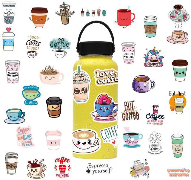 Alt view image 5 of 7 - Cute Coffee Cup Stickers, 50PCS Funimost Vinyl Waterproof Stickers for Water Bottle Laptop, Scrapbook, Cups, Funny Coffee Accessorise Decals for Kids Teens Adults, Party Supplies