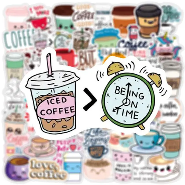 Alt view image 4 of 7 - Cute Coffee Cup Stickers, 50PCS Funimost Vinyl Waterproof Stickers for Water Bottle Laptop, Scrapbook, Cups, Funny Coffee Accessorise Decals for Kids Teens Adults, Party Supplies
