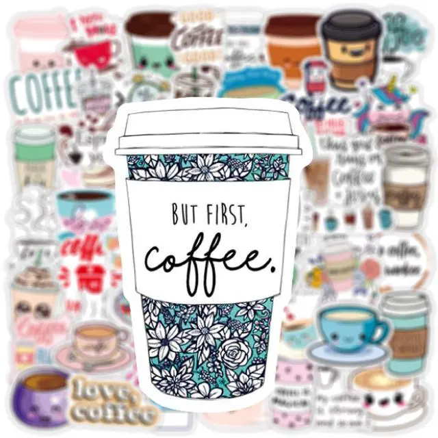 Alt view image 2 of 7 - Cute Coffee Cup Stickers, 50PCS Funimost Vinyl Waterproof Stickers for Water Bottle Laptop, Scrapbook, Cups, Funny Coffee Accessorise Decals for Kids Teens Adults, Party Supplies