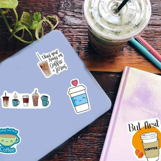 Alt view image 6 of 7 - Cute Coffee Cup Stickers, 50PCS Funimost Vinyl Waterproof Stickers for Water Bottle Laptop, Scrapbook, Cups, Funny Coffee Accessorise Decals for Kids Teens Adults, Party Supplies