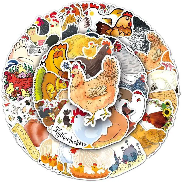 Main image of 50Pcs Cute Chicken Stickers, Farm Animal Decals Waterproof Vinyl Cartoon Hen Rooster Stickers for Water Bottles Laptop Luggage Skateboard Scrapbook, Child Teens Adults Chicken Lovers Gift