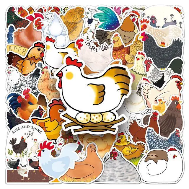 Alt view image 4 of 7 - 50Pcs Cute Chicken Stickers, Farm Animal Decals Waterproof Vinyl Cartoon Hen Rooster Stickers for Water Bottles Laptop Luggage Skateboard Scrapbook, Child Teens Adults Chicken Lovers Gift