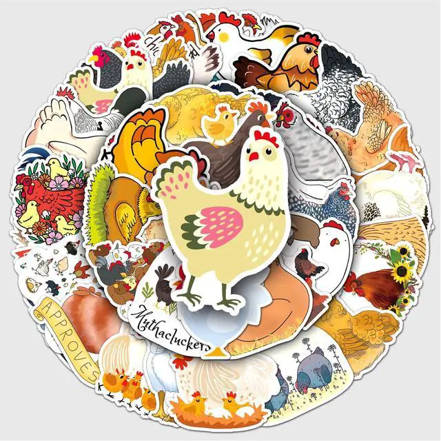 Alt view image 6 of 7 - 50Pcs Cute Chicken Stickers, Farm Animal Decals Waterproof Vinyl Cartoon Hen Rooster Stickers for Water Bottles Laptop Luggage Skateboard Scrapbook, Child Teens Adults Chicken Lovers Gift