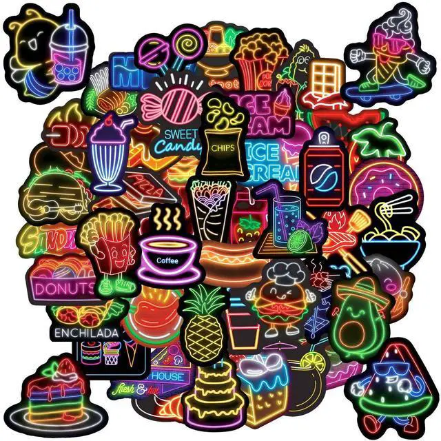 Main image of Cool Neon Food Stickers, 50 Pcs Cute Sweet Treats Neon Sticker Packs, Waterproof Vinyl Stickers for Water Bottles Laptop Scrapbooking Skateboard Journaling Luggage