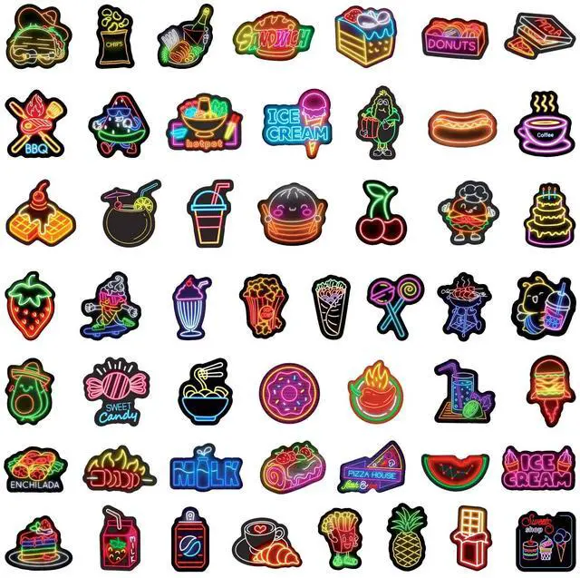 Alt view image 2 of 7 - Cool Neon Food Stickers, 50 Pcs Cute Sweet Treats Neon Sticker Packs, Waterproof Vinyl Stickers for Water Bottles Laptop Scrapbooking Skateboard Journaling Luggage