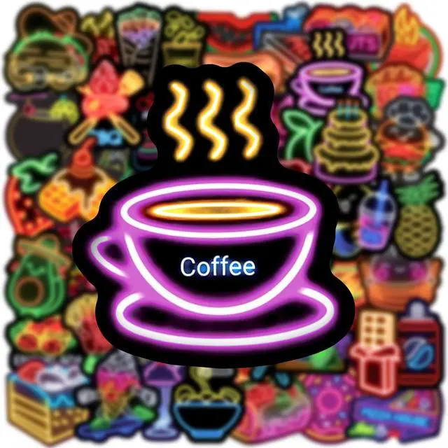Alt view image 5 of 7 - Cool Neon Food Stickers, 50 Pcs Cute Sweet Treats Neon Sticker Packs, Waterproof Vinyl Stickers for Water Bottles Laptop Scrapbooking Skateboard Journaling Luggage