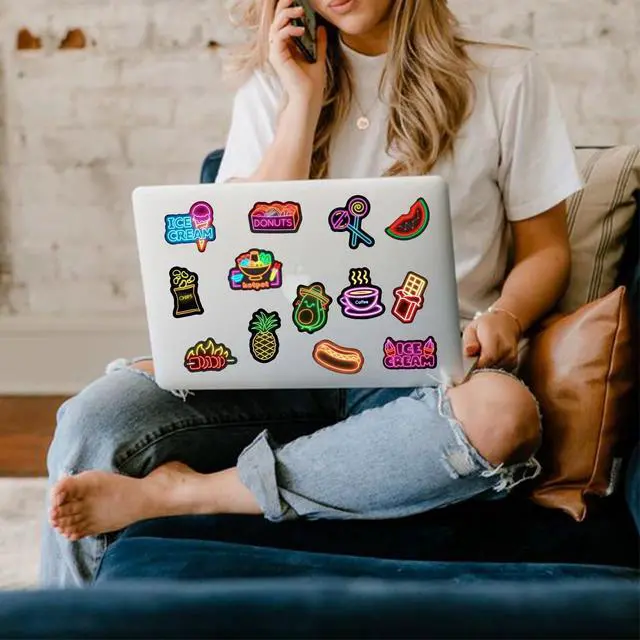 Alt view image 7 of 7 - Cool Neon Food Stickers, 50 Pcs Cute Sweet Treats Neon Sticker Packs, Waterproof Vinyl Stickers for Water Bottles Laptop Scrapbooking Skateboard Journaling Luggage