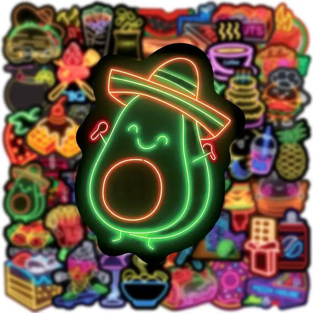 Alt view image 4 of 7 - Cool Neon Food Stickers, 50 Pcs Cute Sweet Treats Neon Sticker Packs, Waterproof Vinyl Stickers for Water Bottles Laptop Scrapbooking Skateboard Journaling Luggage